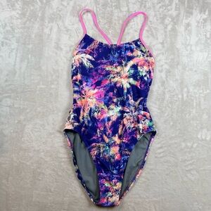 TYR One Piece Swimsuit Multicolor Tropical Print Pink Straps XL fits M/L